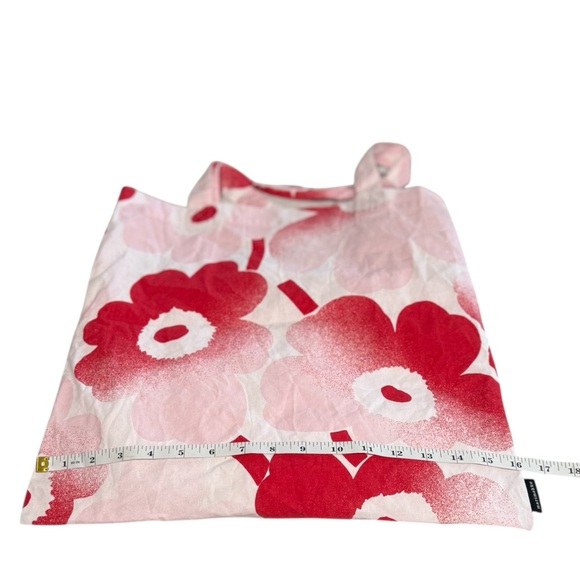 Marimekko Pink Red Floral Cotton Tote Bag 16x16 inch - Picture 3 of 6